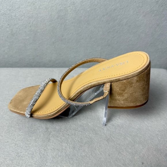 Lisa Vicky Women’s Mood Pavé Block Heel Slide Sandal in Tan and Silver size 7M - Picture 3 of 10